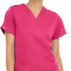 MediChic Mini Marilyn Women's Pink V-Neck 4-Way Stretch Scrub Top Small